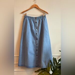 Denim Blue Button-Down A-Line Skirt
